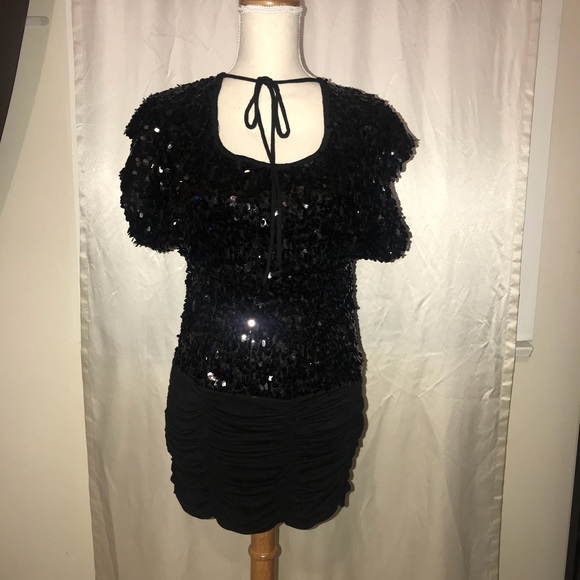 Black Mini Disc Sequins Dress - Picture 2 of 5